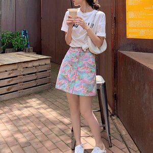 Contrasting color printed A-line skirt women's all